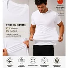 Camiseta Masculina Algodão Premium Importada 95% Algodão com Elastano Confortável