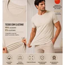Camiseta Masculina Premium Algodão Elastano Gola Careca Importada Casual Básica