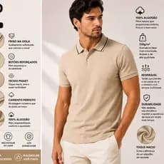 Camisa Polo Masculina 100% Algodão Piquet 210g Premium Friso na Gola Conforto Casual