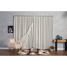 Cortina Voil Linho Trilho Suíço 8,00 x 2,30/2,40/2,50/2,60/2,70/2,80 c/ Forro de Microfibra