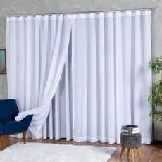 Cortina Trilho Suíço Duplo Voil Linho + Forro Blackout 3,00 x 2,30/2,40/2,50/2,60/2,70/2,80 Alto Padrão