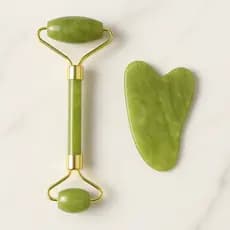 Massageador Facial Jade Roller Gua Sha Reduz Inchaço Estimula Circulação Cuidado com a Pele