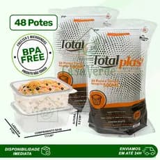 48 Potes 500ml Retangulares Descartáveis Com Tampa Para Freezer e Microondas TotalPlast