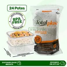 24 Potes 500ml Retangulares Descartáveis Com Tampa Para Freezer e Microondas TotalPlast
