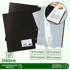 Pasta Catálogo com 100, 50, 30 e 10 Envelopes Finos/Grossos Preto e Cristal- ACP