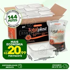 144 Potes 500ml Retangulares Descartáveis Com Tampa Para Freezer e Microondas Totalplast