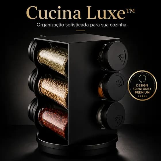 Cucina Luxe Porta Temperos Giratório 6 Potes 80ml Organizador Cozinha Preto