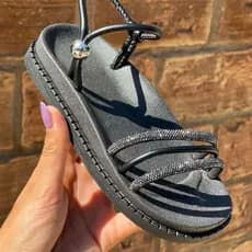 Birk Papete sandália feminina Infantil com Brilho Strass Preta Kids