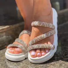 Birken Flat Papete rasteira sandália feminina Modelo Vibrante Tiras Strass Brilhante