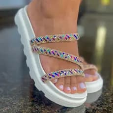 Birken Sandália Conforto Feminina Modelo Sara Strass Brilhante Paris