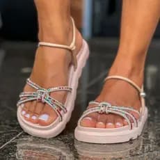 Birken Flat Papete rasteira sandália feminina Modelo Luxo Paris Strass Coloridos Brilho Rose Nude