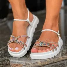 Birken Flat Papete rasteira sandália feminina Modelo Paris Strass Coloridos Brilho