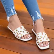 Sandália Chinelinho Rasteirinha Feminina Conforto Apliques Dourados Elegante