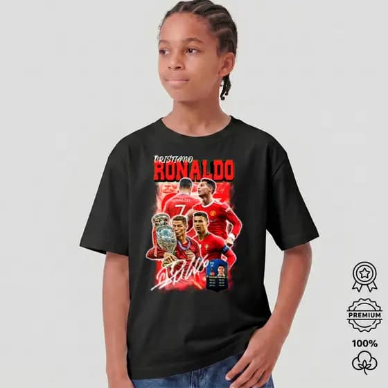 Camiseta Infantil CR7 Cristiano Ronaldo 100% Algodão Manga Curta Futebol Premium Criança Kids