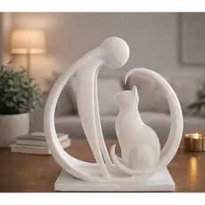 Escultura Decorativa Homem e Gato – Arte Minimalista que Representa Amor e Conexão