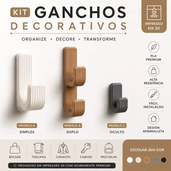 Gancho de Parede Dupla Face Moderno Para Bolsas Toalhas Casacos e Chaves