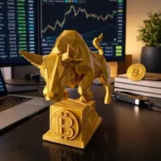 Touro do Bitcoin Decorativo – Escultura Cripto Bull Market em Impressão 3D (24cm)