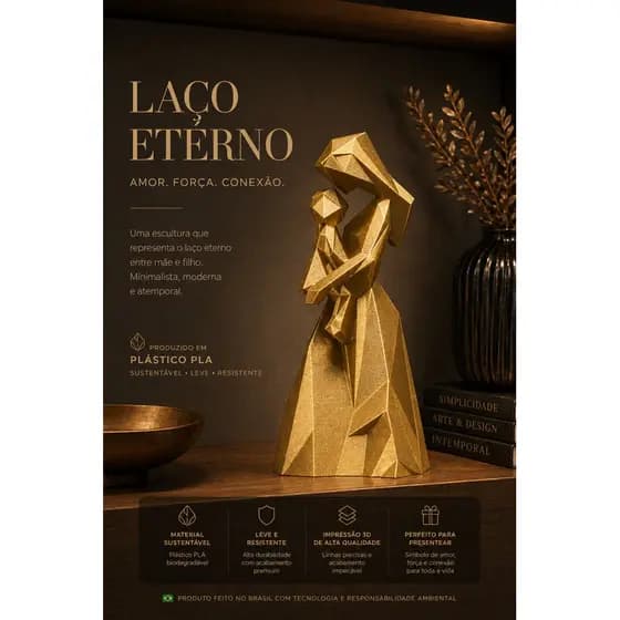 Escultura Mãe e Filho em PLA – Design Moderno Minimalista | Decoração Premium