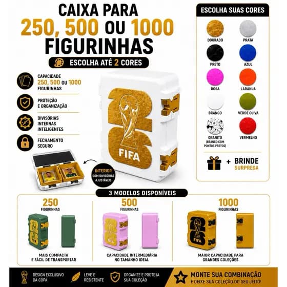 Porta Figurinhas Copa do Mundo – Escolha entre 250, 500 e 1000 Figurinhas