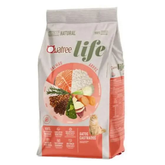 Ração Quatree Life para Gatos Castrados Sabor Salmão e Arroz