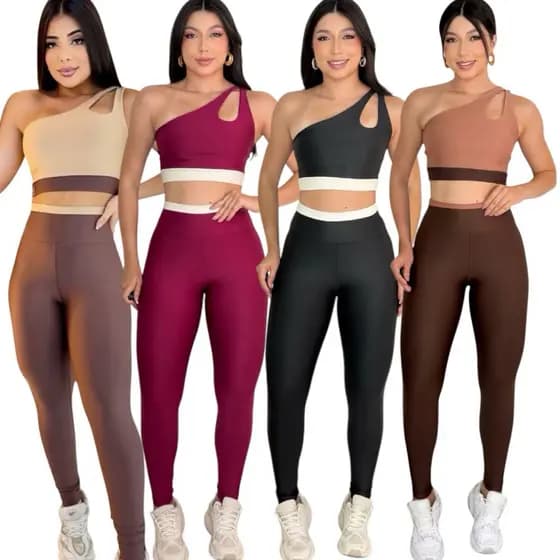 conjunto academia calça e top bicolor fitness legging