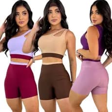 conjunto academia short e top bicolor fitness