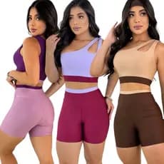 conjunto top e short academia bicolor fitness