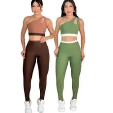 kit 2 conjunto academia top e calça legging fitness
