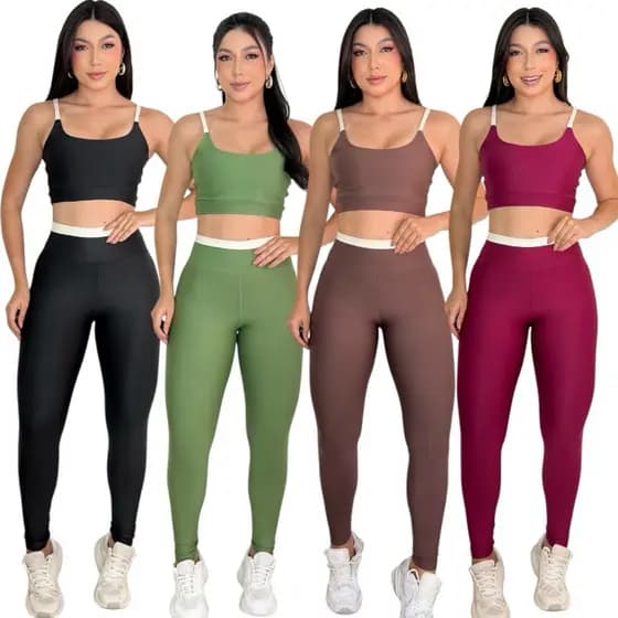 conjunto academia bicolor top alcinha com bojo removível calça legging zero transparência