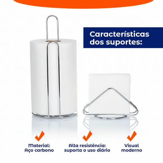 Conjunto Porta Guardanapo + Porta Papel Toalha Prata Cromado Aço Mesa Lanchonete