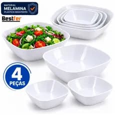 Conjunto Jogo de tigelas 4 peças Travessas Quadrada em Melanina Bowl opaline kit tigela Branca