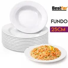 Jogo Pratos Fundo Bestfer Modelo Branco Opaline em Melamina 25cm Hotel Aparelho de Jantar Anti Risco