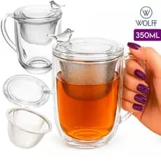 Caneca de Vidro com Tampa e Filtro Bird Transparente 350ml Cristal Chá Com Filtro Infusor Wolff