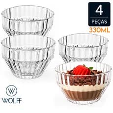 Kit 4 Bowls de Vidro Wolff Imperatriz 330ml Petisco Frutas Tigela Sobremesa Transparente