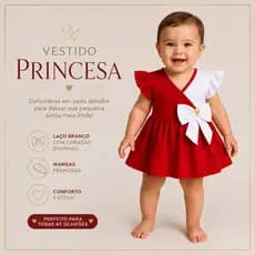 Vestido Infantil Bebê Menina com Laço Branco Estilo Princesa Festa Aniversário Natal 3 á 6 Meses