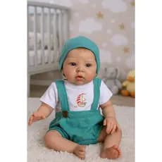 Kit Body de Bebê Menino Infantil 3 á 6 Meses com Suspensório + Camiseta Bordado Moda Verão 02 Peças