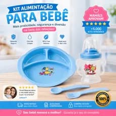 Kit Refeição Bebê Infantil 4 Peças com Copo Bico de Mamadeira Prato com Divisórias e Talheres
