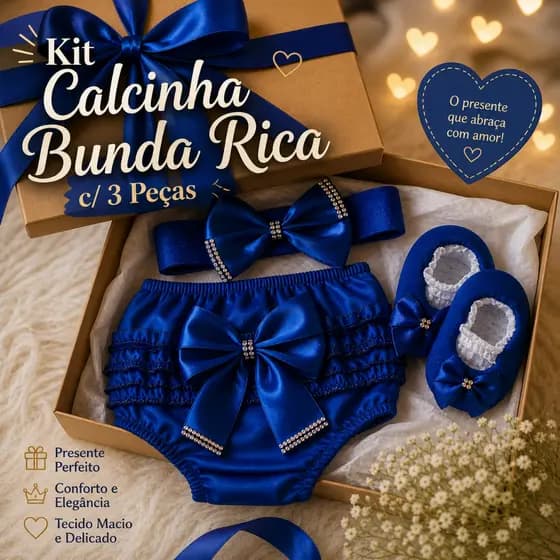 Calcinha Bebê Menina Infantil Bunda Rica 0 á 6 Meses e Tiara com Laço e Sapato Conjunto Luxo Verão