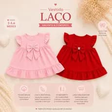 Vestido Bebê Menina Laço Strass Manga Babado Premium 3 a 6 Meses