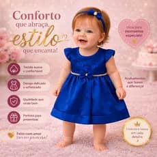 Vestido Festa Bebê Menina Luxo 0 á 6 Meses com Laço na Cintura Estilo Princesa Manga Curta