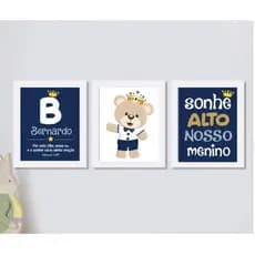 Kit Quadros Decorativos Infantil Quarto de MeninoKit Quadros Decorativos Infantil Quarto de Menino Urso Azul