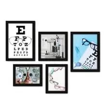 Kit Com 5 Quadros Decorativos - Oculista - Óculos - Ótica