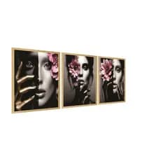 quadro decorativo 3 peças mulheres flores moda fashion decoração