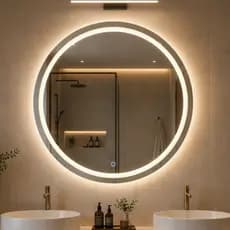 Espelho Grande Redondo 60x60 cm Jateado com Led 3 Cores Botão Touch Decoração Quarto Banheiro