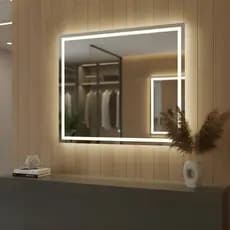 Espelho Quadrado 50x50 Jateado com LED Touch 3 Cores Banheiro Salão Moderno