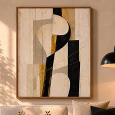 Quadro Decorativo Grande para Sala de Estar Abstrato Marrom Dourado com Vidro 90x60cm Premium