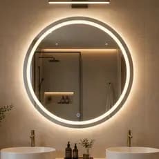 Espelho Redondo 40cm a 60cm Com LED 3 Cores Jateado Lapidado Banheiro Maquiagem Salão de Beleza