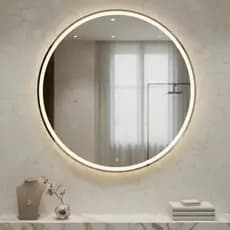 Espelho Redondo 50x50cm Jateado com Led 3 Cores  Lapidado Decoração Moderna Quarto Sala Banheiro