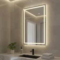 Espelho Grande com Led 3 cores e Touch Jateado Fino 70x50cm Lapidado para Banheiro e Decoração