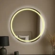 Espelho Redondo 50x50cm Jateado fino com Led 3 Cores Lapidado Decoração Moderna Quarto Sala Banheiro
